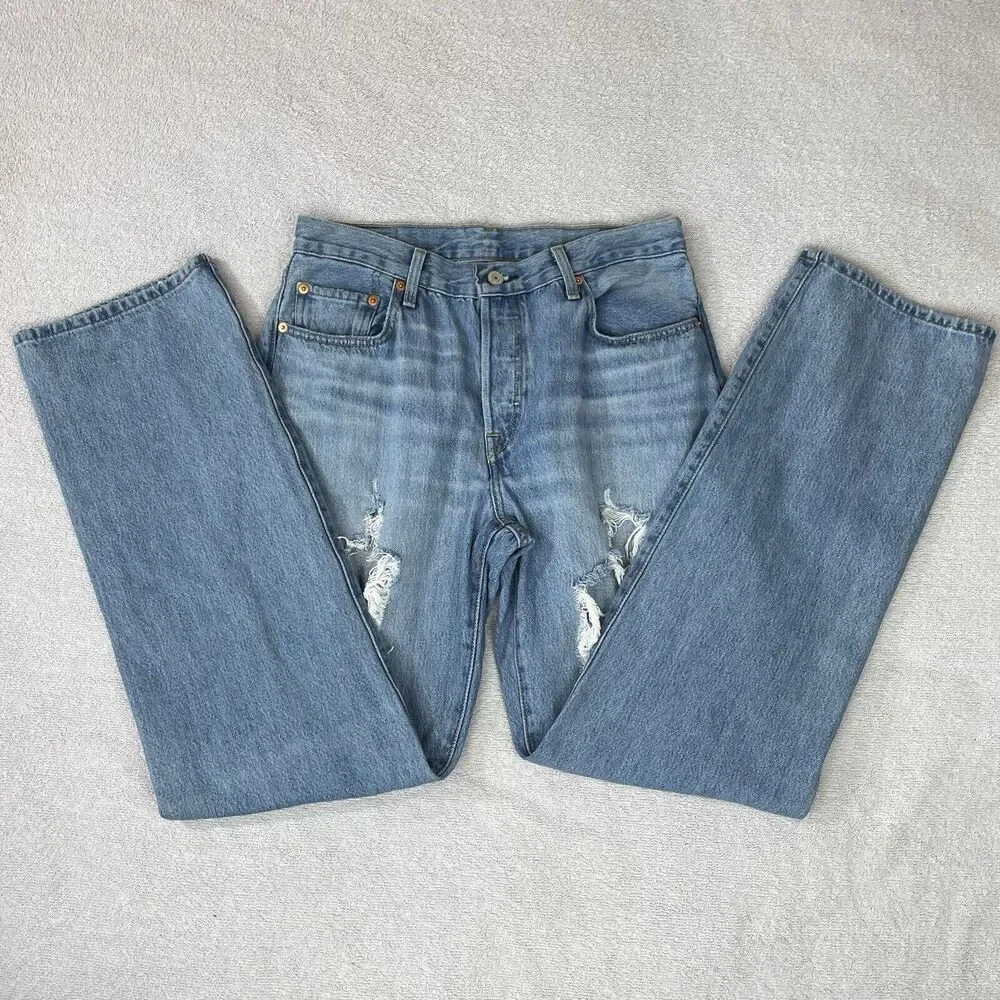 Levi's Premium 501 '90s Selvedge Jeans Women's W28 L32 Big E Destroyed Mid-Rise
